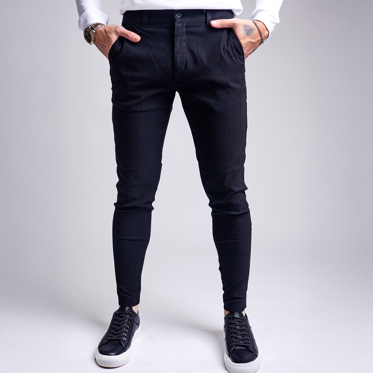 מכנס אלגנט פשתן לגבר דגם טקסטורה שחור