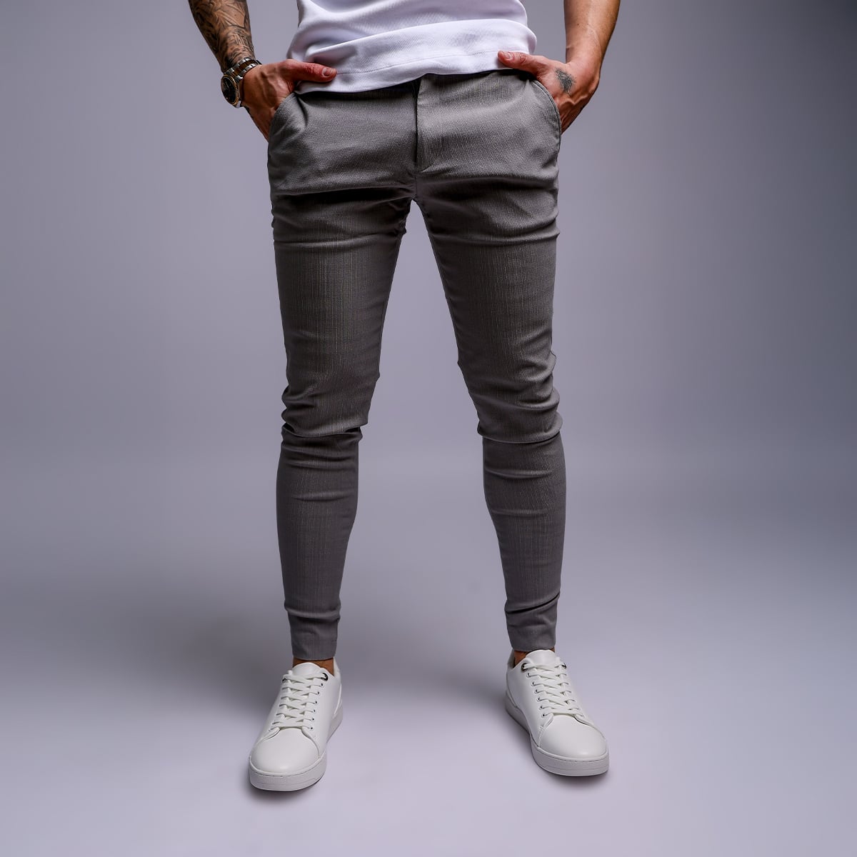 מכנס אלגנט פשתן לגבר דגם טקסטורה אפור