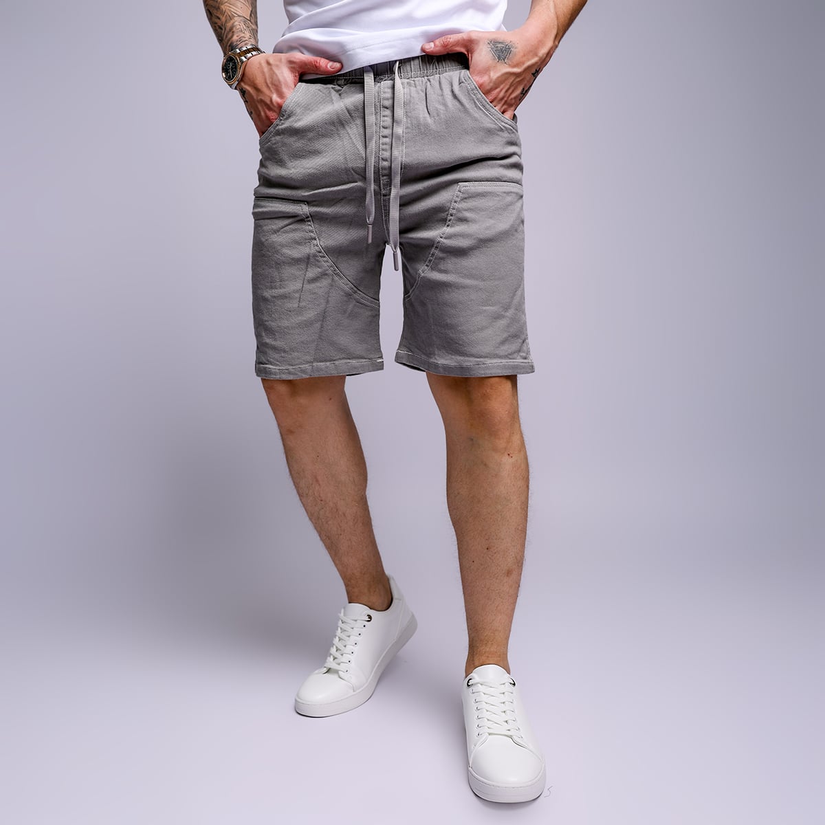 ברמודה כותנה לגבר דגם תפר אפור