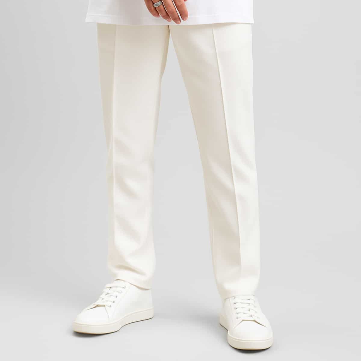 מכנס אלגנט מחויט בגזרה משוחררת - לבן