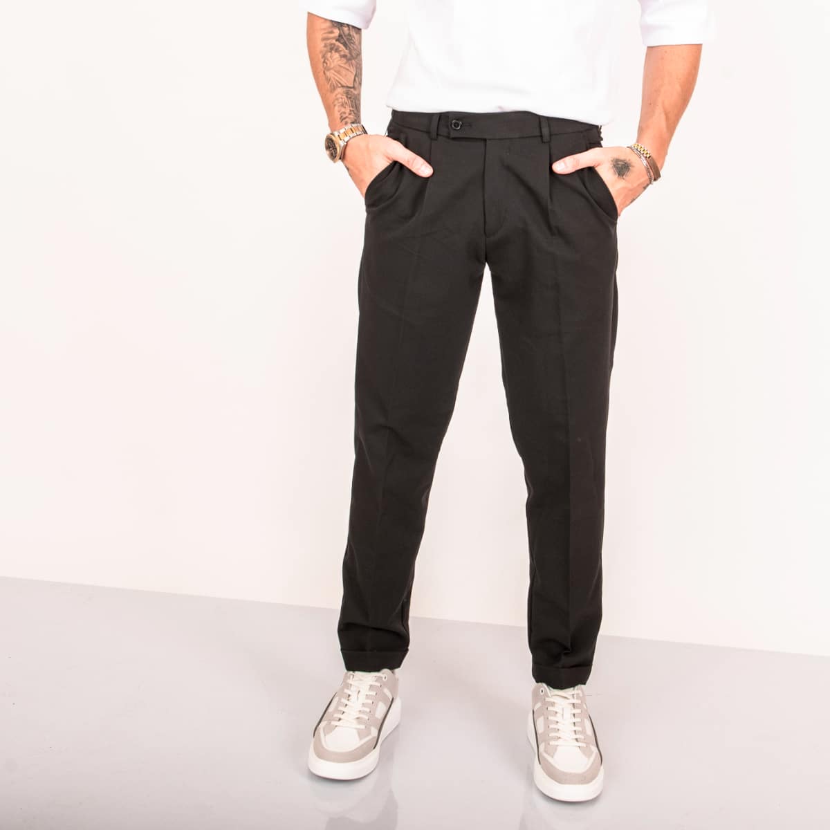 מכנס אלגנט מחויט בגזרה משוחררת - אפור