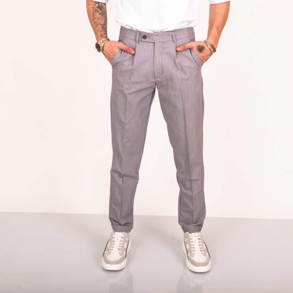 מכנס אלגנט מחויט בגזרה משוחררת - אפור