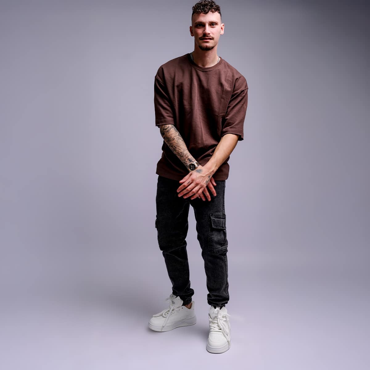 חולצת טי פרנץ' טרי אוברסייז לגבר - בד כותנה פרימיום